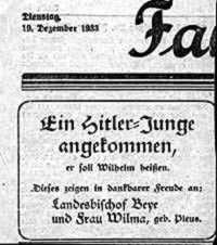 Geburtsanzeige Bischof Beye
